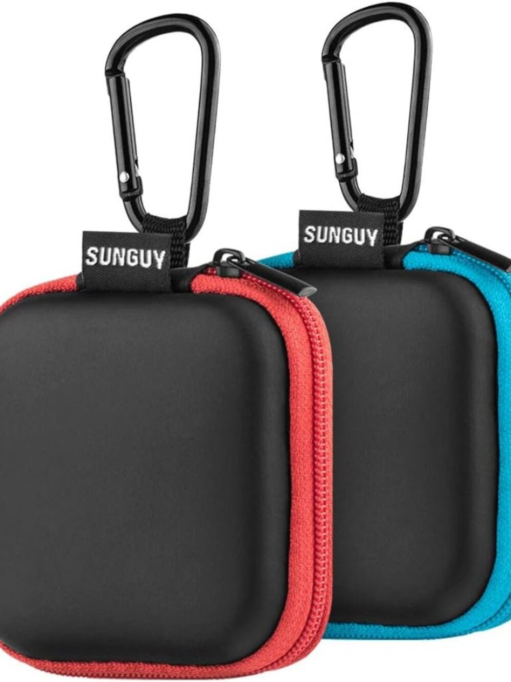 2-Pack Earbud Case, Portable Square Earphone Carrying Cases with 2 Carabiners fo